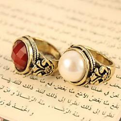 Cheap Vintage Faceted Round Pearls And Precious Stones Carved Rings