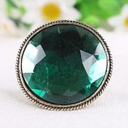 European And American Big Retro Green Bronze Carved Gemstone Ring Exaggerated Sale