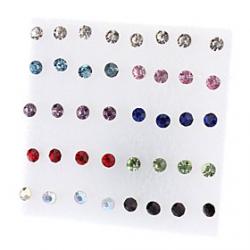Low Price on 18 Pairs Round Shape Rhinestone Stud Earrings Mixed Color