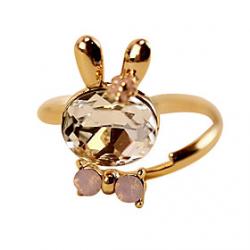 Korean Super Meng Cute Crystal Rabbit Ring Color Retention Bow Open Sale