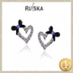 Low Price on Free Shipping Crystal Blue Butterfly Silver Heart  Stud Earrings For Girls EA-1064