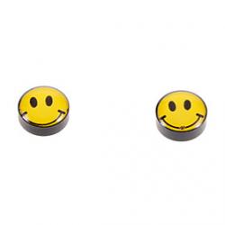 Classic 1cm Magnet Yellow Smile Face Pattern Black Stud Earrings(1 Pair) Sale