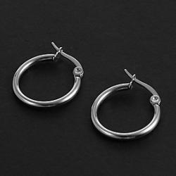 Low Price on Fashion Simple 1.5CM  Round Shape Silver Stainless Steel Hoop Earrings (1 Pair)