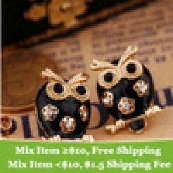 Low Price on Fahion vintage Black Owl stud Earrings fashion earrings jewelry 2014 for women hot sale cRYSTAL sHOP