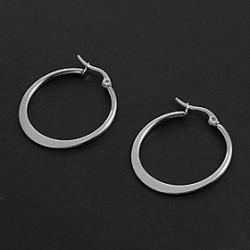 Cheap Vintage Simple 2.5CM Flat Shape Silver Stainless Steel Hoop Earrings (1 Pair)