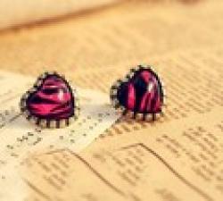 Cheap B225supernova sales Pink/black heart Leopard grain Women stud earrings Lovely jewelry