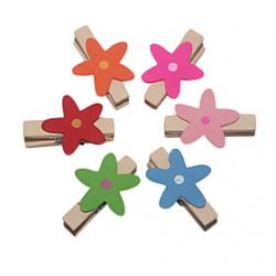 Cheap Flower Pattern Colorful Wooden Clip(6 PCS)