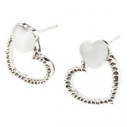 Cheap OLL Double Heart White Silver Earrings