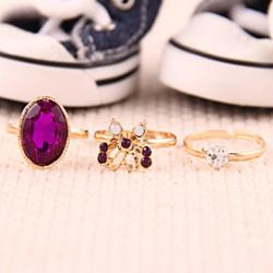 Mysterious Purple Butterfly Retro Flash Diamond Gem Three-Piece Ring Sale