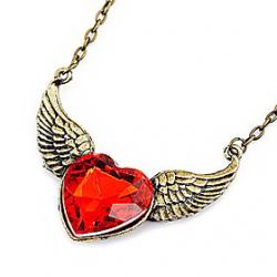 Red wings peach heart long necklace sweater chain Gem N407 Sale