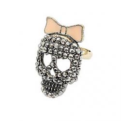 Cheap Factory Direct Wholesale Trade Jewelry Retro Pink Bow Skull Flash Diamond Rings