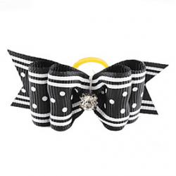 Cheap Spot and Stripe Pattern Tiny Rubber Band Hair Bow for Dogs Cats (Black)