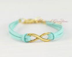 3pcs Infinity bracelet,mint bracelet, infinity love,gold infinity,mint leather, blessed   1299 Mini order 10$ Sale