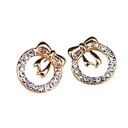 Low Price on Korean jewelry full of diamond heart-shaped peach heart bow diamond earrings semi- successful (random color)