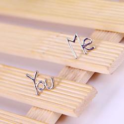 Korean jewelry silver stud earrings YOU ME letters E817 Sale