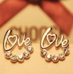 B190 new 2014 Fashion jewelry LOVE Imitation diamond heart gold earrings women Sale