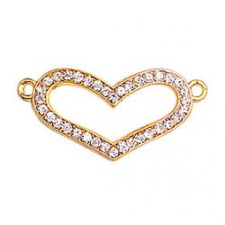 Cheap Alloy Gold Plated Rhinestone Heart Connectors for Bracelet