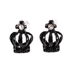 Low Price on Fashion Diamanted Crown Shape Black Stud Earrings(1 Pair)