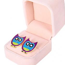 Cheap Korean version of the cartoon wild owl metal drip diamond earrings hit color  E948