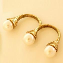 Cheap European And American Retro Simple Pearl Double Finger Ring