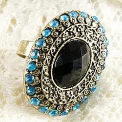 Cheap European And American Fashion Navy Blue Mint Green Oval Diamond Finger Ring