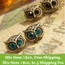 Low Price on Min order 10 usd ( Mix items ) 4 colors vintage EYE owl earrings ! jewery wholesale high quality cRYSTAL sHOP