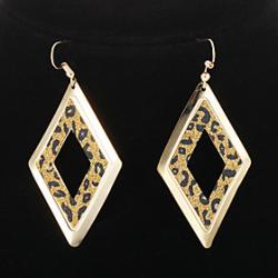 Vintage Rhombus Shape Leopard Print Golden Drop Earrings(1 Pair) Sale