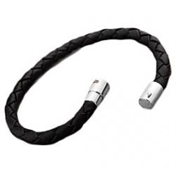 Cheap Unisex Black PU Leather Magnet Chain Bracelet