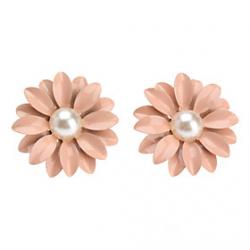 Lovely Pink Pearl Stud Earrings Little Daisy Flowers Sale