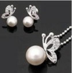 Cheap fashion pearl jewelry sets crystal butterfly necklace pearl jewlery  free shipping
