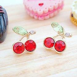 Japanese And Korean Version Of The Cute Red Cherry Earrings Crystal Earrings Retro E96 Sale