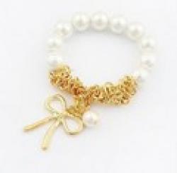 Cheap $10 (mix order) Free Shipping 2013 New Fashion Charm Bracelet With Gold Butterfly Bow White Pearl Chain B47 Jewelry 13g