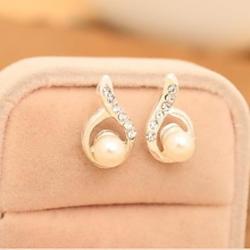 Low Price on Diamond Droplets Arc Pearl Stud Earring