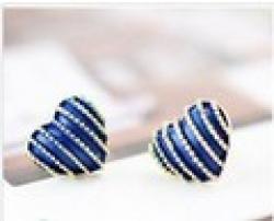 Cheap Free shipping!Korean all-match British stripe with a heart-shaped Earrings!C93