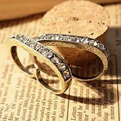 Minimalist retro double finger ring diamond ring (random color) Sale