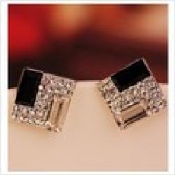 Low Price on Min. order $9 (mix order) (mix style) New black and white sparkling rhinestone square stud earring for fashion women EH292