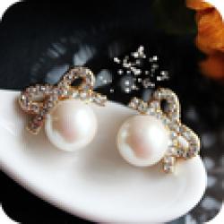 OMH wholesale 12 pair off 31% = $0.55/pair EH24 accessories female won't vintage full rhinestone pearl bow stud earring 5g Sale