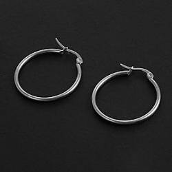 Low Price on Fashion Simple 2.5CM Round Shape Silver Stainless Steel Hoop Earrings (1 Pair)
