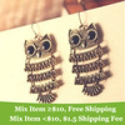 Cheap Min order 10 usd ( you can mix items ) Fashion  2 colors vintage Owl earrings Discount earrings Discount jewelry !