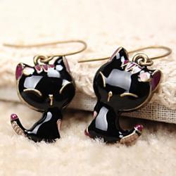 Low Price on 2013 Black Enamel jewelry female Korean cute little cat original single earring alloy earring E294