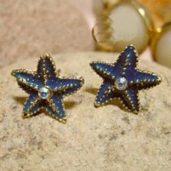 Cheap European And American Style Ocean Blue Starfish Embedded Diamond Earrings Series E10