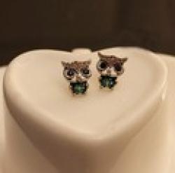 Cheap 42#Min.order is $10 (mix order).Europe and the United States jewelry, fine crystal owl earrings.(Free Shipping)