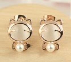 Cheap B233 Lovely style Sweet temperament opals bowknot pearl cat Stud earrings girl