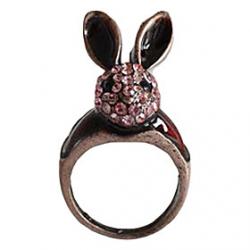 Cheap Super Meng Diamond Bunny Tail Ring Crystal Retro Pinky Finger