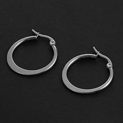 Low Price on Fashion Simple 2.0CM Flat Shape Silver Stainless Steel Hoop Earrings (1 Pair)