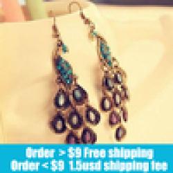 Fashion retro beautiful blue peacock earrings jewelry wholesale free shipping  long Tassel  earrings jewelry for women 2014 PT31 Sale
