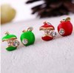 Cheap Fashion Hot Selling New Style Lovely Apple 2 colors Cute green red Stud Earring E17