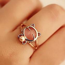 European Pink Cat Pattern With Pearl Women'S Ivory Pearl Midi Rings(1 Pc) Sale